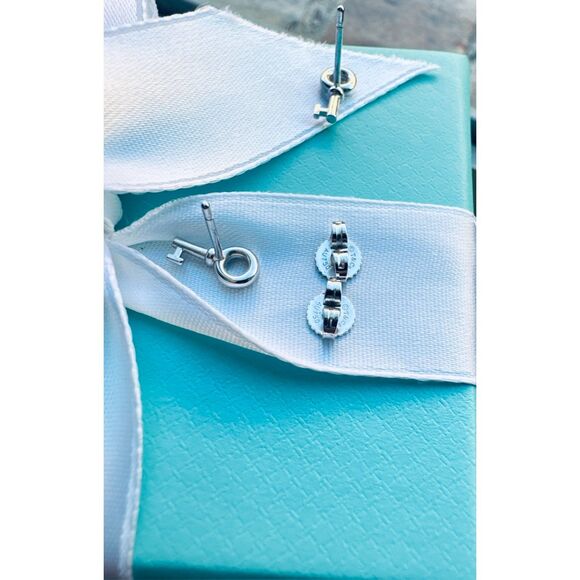 RARE Tiffany & Co. Diamond Key Earrings in 18k White Gold - Picture 10 of 11